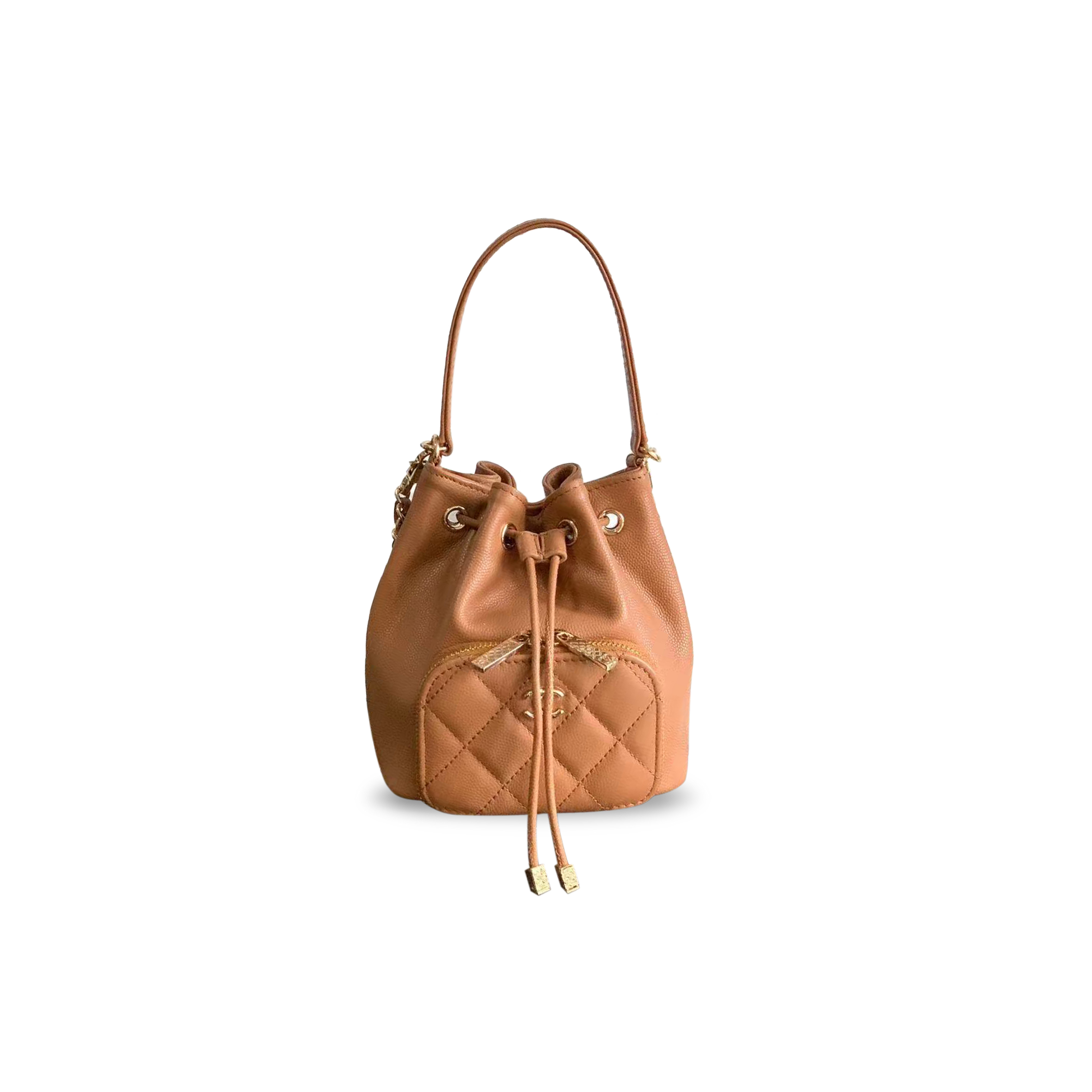 Ch*el caviar quilted mini cc pocket bucket bag camel ap2913 (12.5*10*7cm)